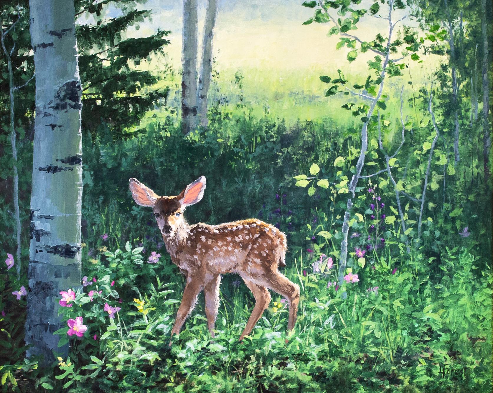 Dans un jardin secret - Réalisme Painting par Lori Forest