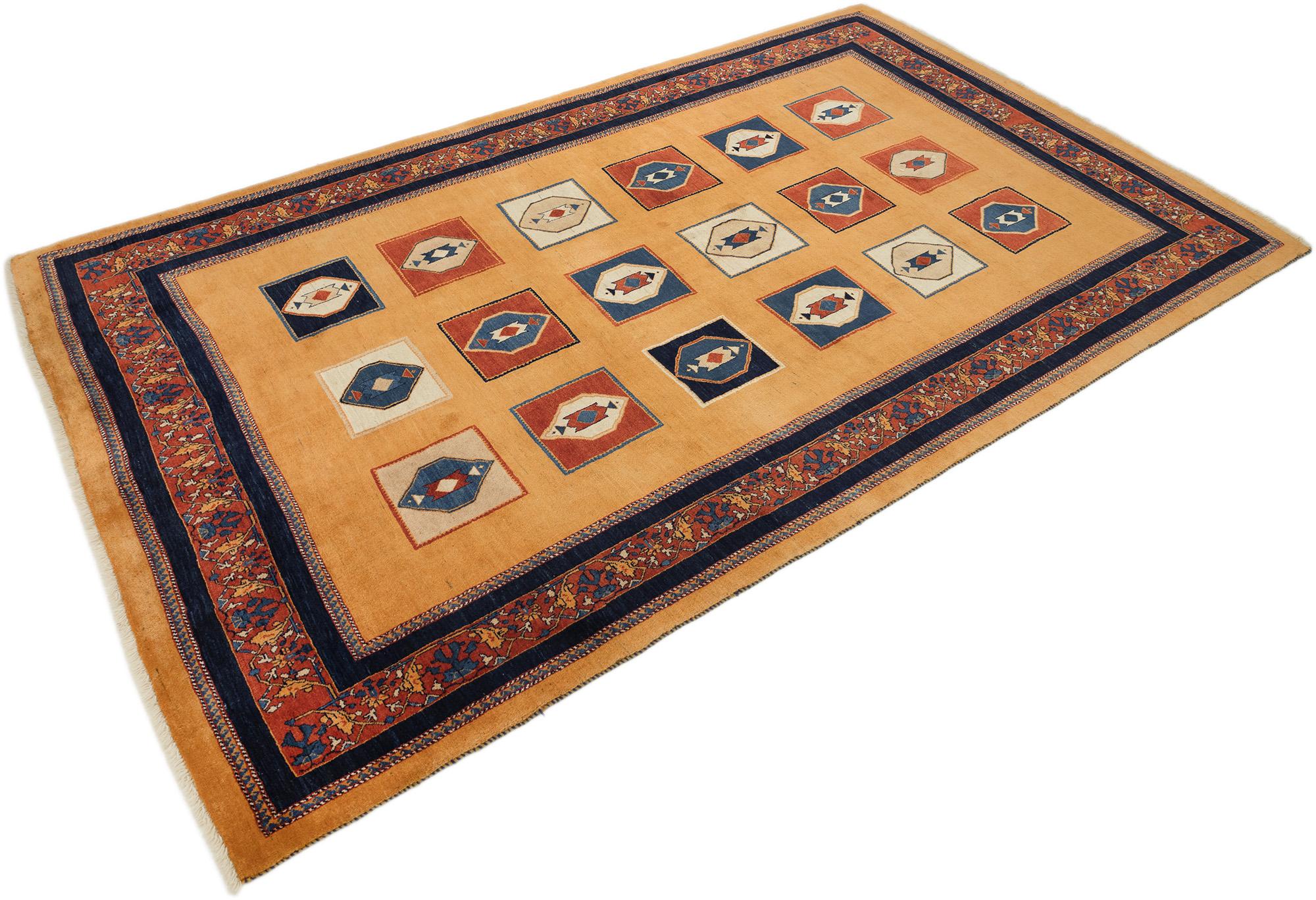 Persian Lori Gabbeh (deep red, navy blue, ivory, soft beige, 10'9