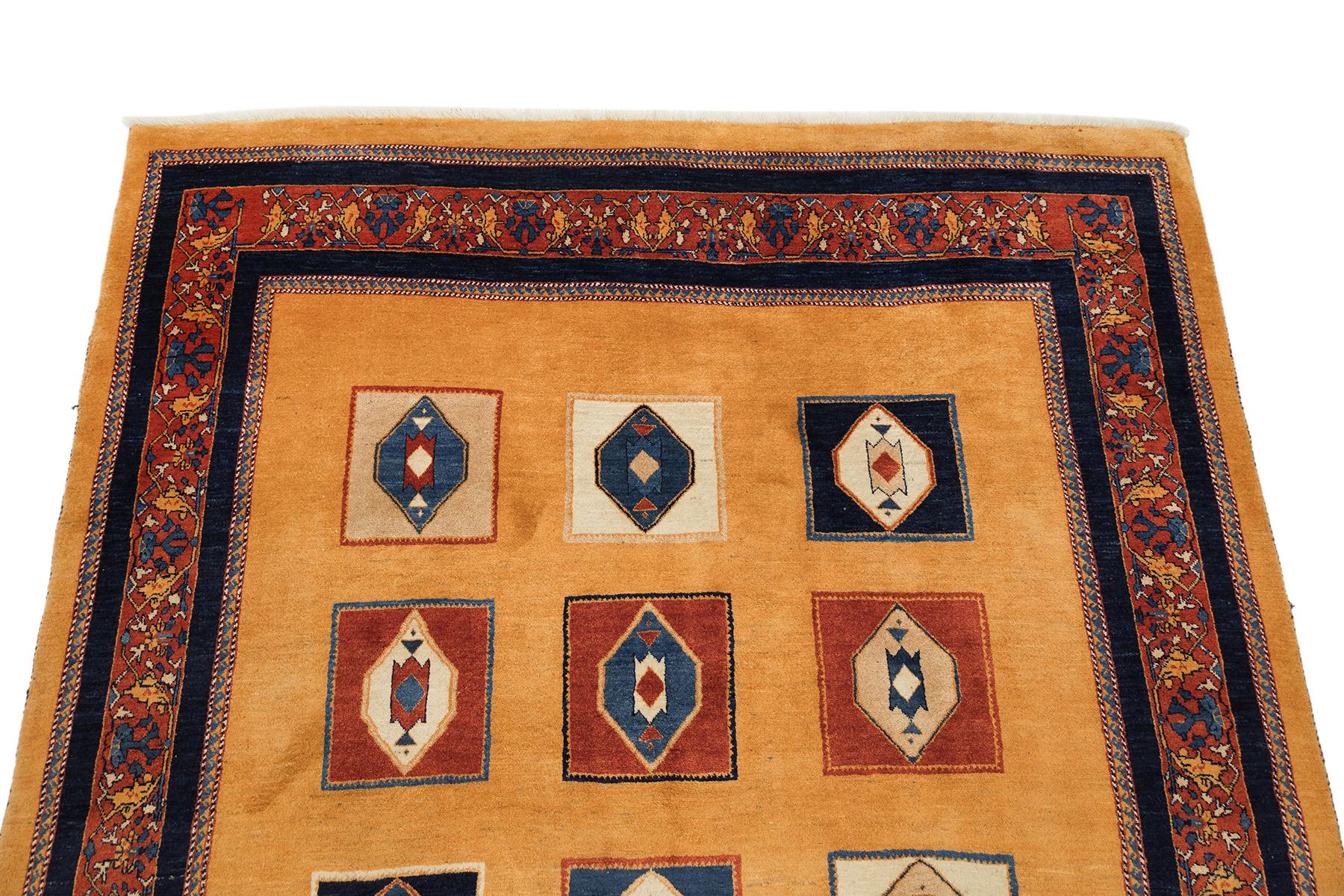 Hand-Knotted Lori Gabbeh (deep red, navy blue, ivory, soft beige, 10'9