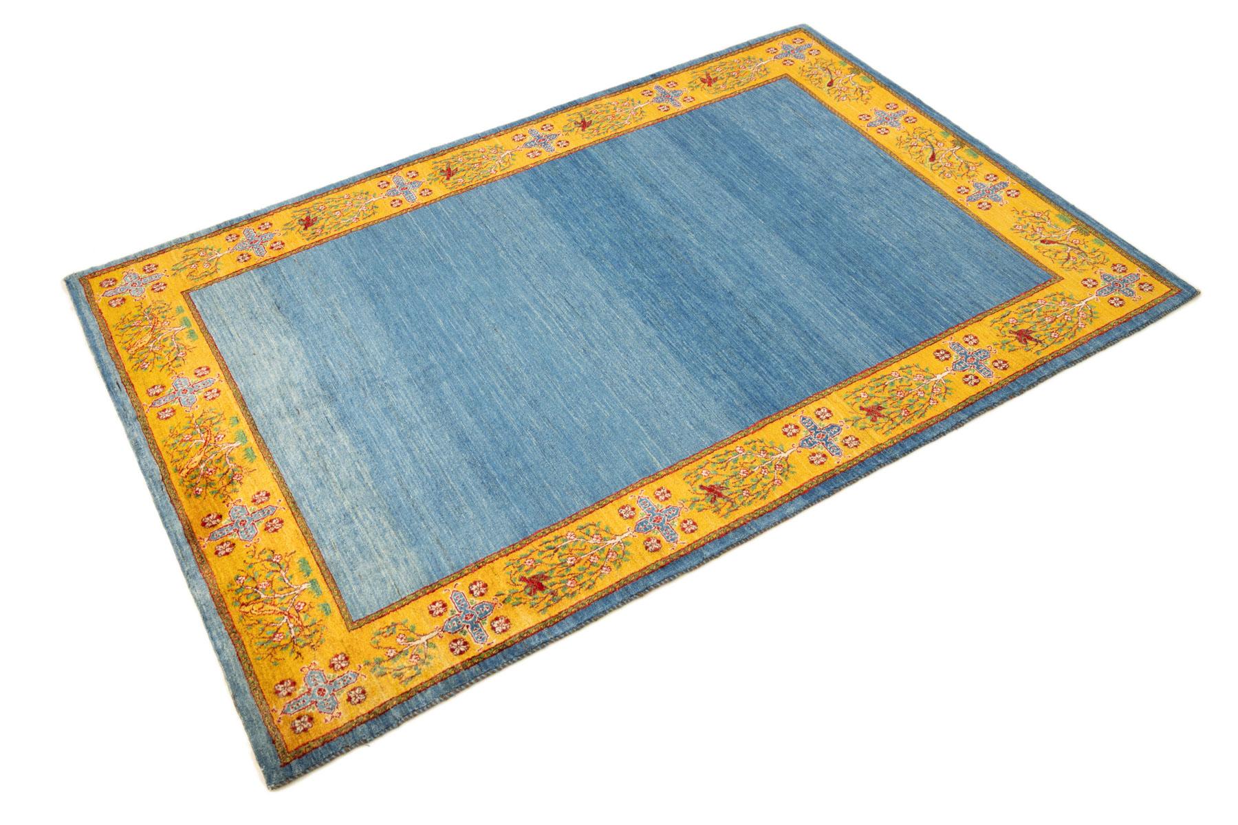 Lori Gabbeh Teppich, handgeknüpft, 8.0 × 5.5 ft - Blau und Gelb (Persisch) im Angebot