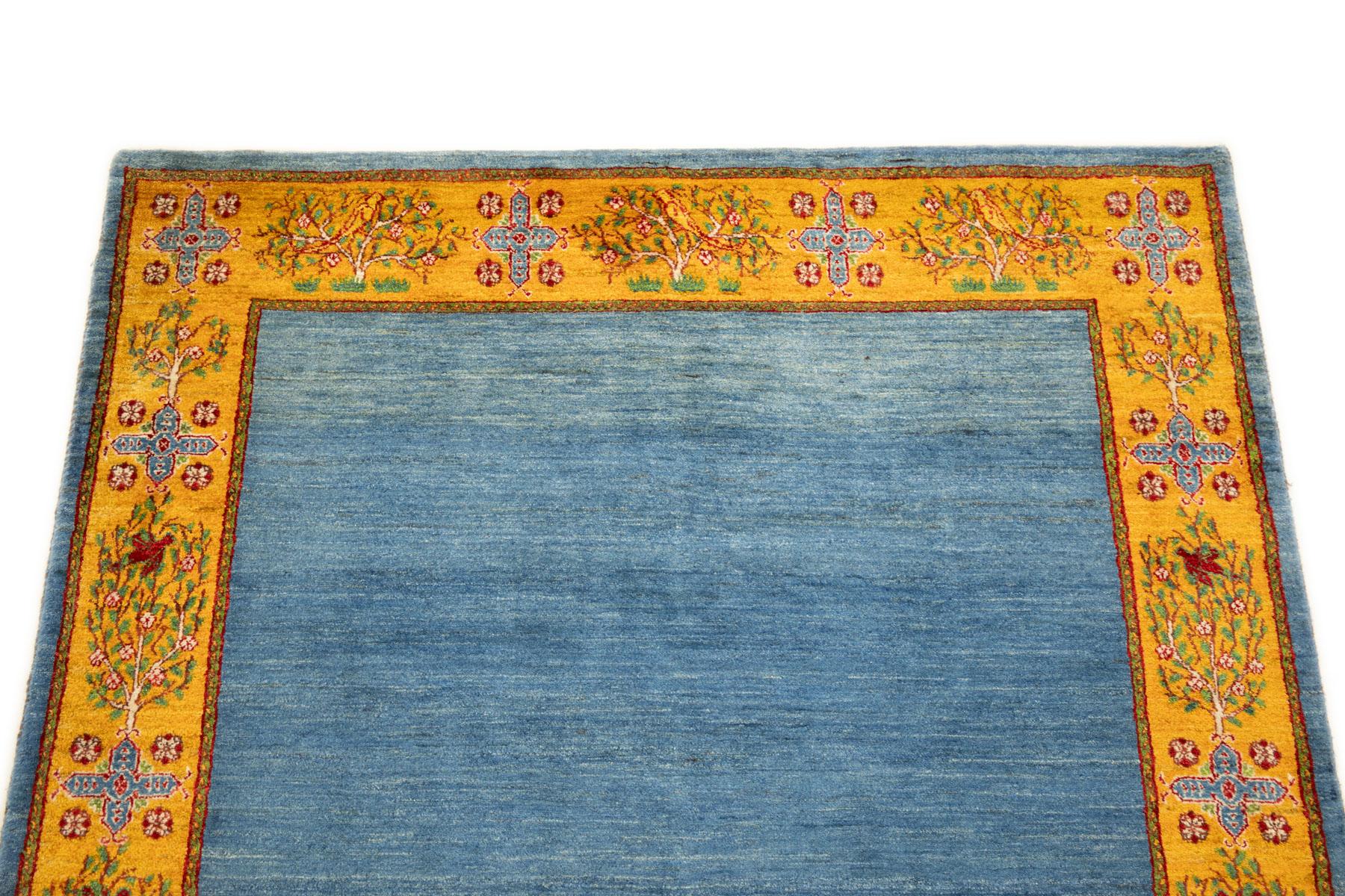 Lori Gabbeh Teppich, handgeknüpft, 8.0 × 5.5 ft - Blau und Gelb (Handgeknüpft) im Angebot