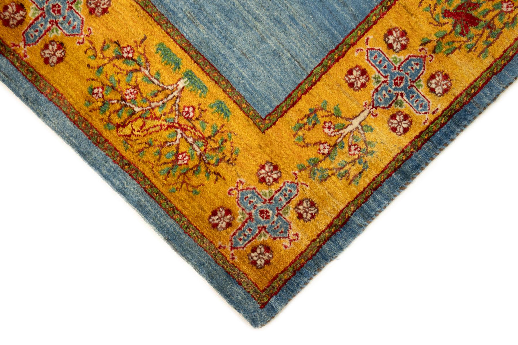 Lori Gabbeh Teppich, handgeknüpft, 8.0 × 5.5 ft - Blau und Gelb im Zustand „Neu“ im Angebot in North Bergen, NJ