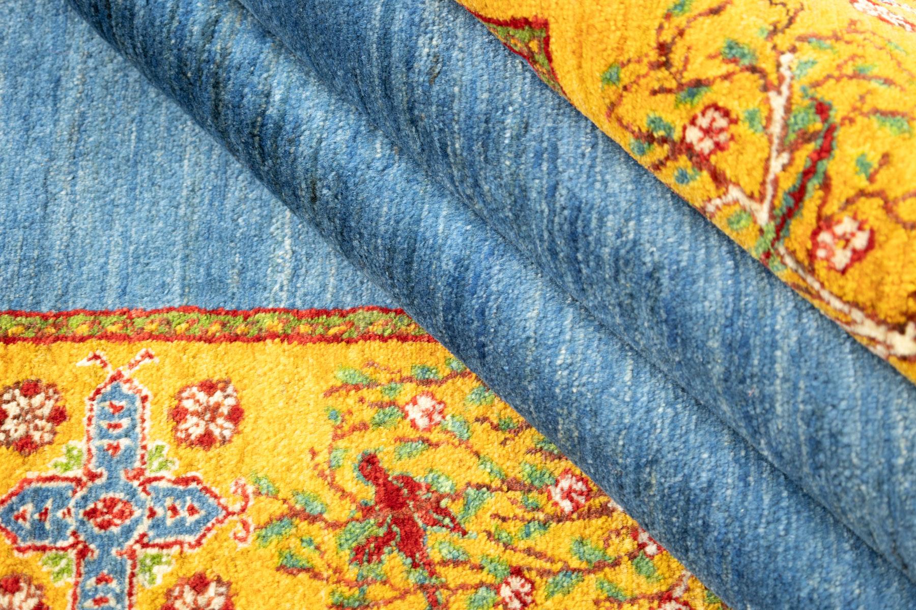 Lori Gabbeh Teppich, handgeknüpft, 8.0 × 5.5 ft - Blau und Gelb (Wolle) im Angebot