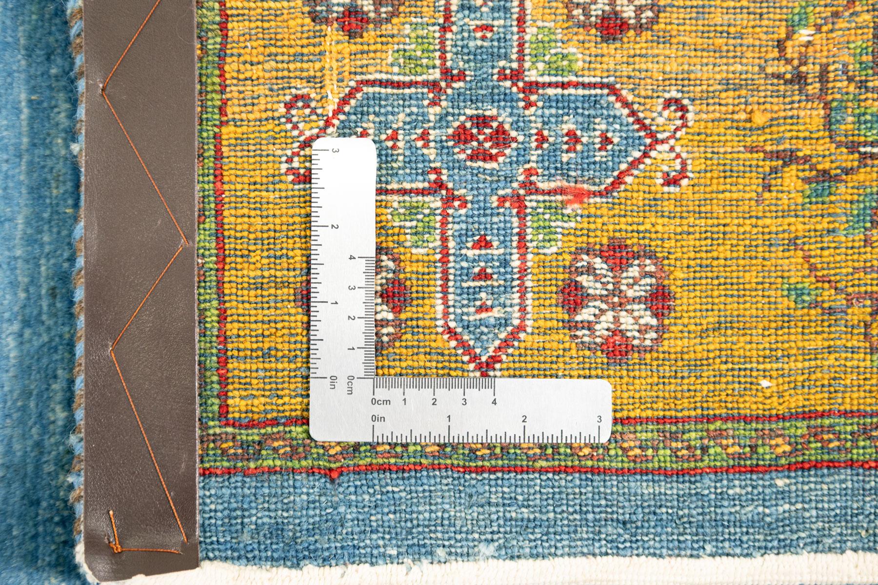 Lori Gabbeh Teppich, handgeknüpft, 8.0 × 5.5 ft - Blau und Gelb im Angebot 1