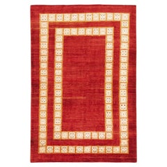 Tappeto Lori Gabbeh, annodato a mano, 8,3 × 5,6 piedi - Rosso intenso e avorio