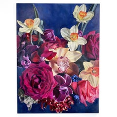 Desir, rich floral oil painting with exquisite detail and luscious colours