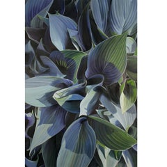 Hosta, intricately detailed realistic floral painting with oil paint