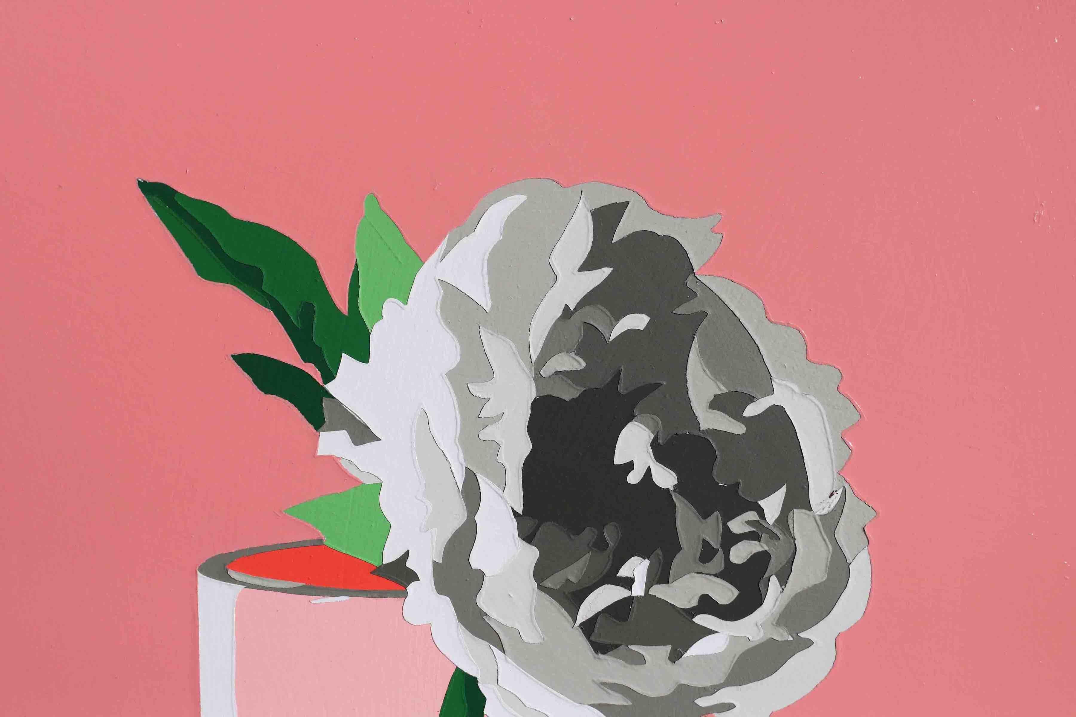 
Lori Larusso, an American visual artist, explores themes of domesticity in her work, including this stunning flower painting series. By using layers of bright acrylic paint, often with high-gloss varnish, Larusso's paintings reflect on ordinary