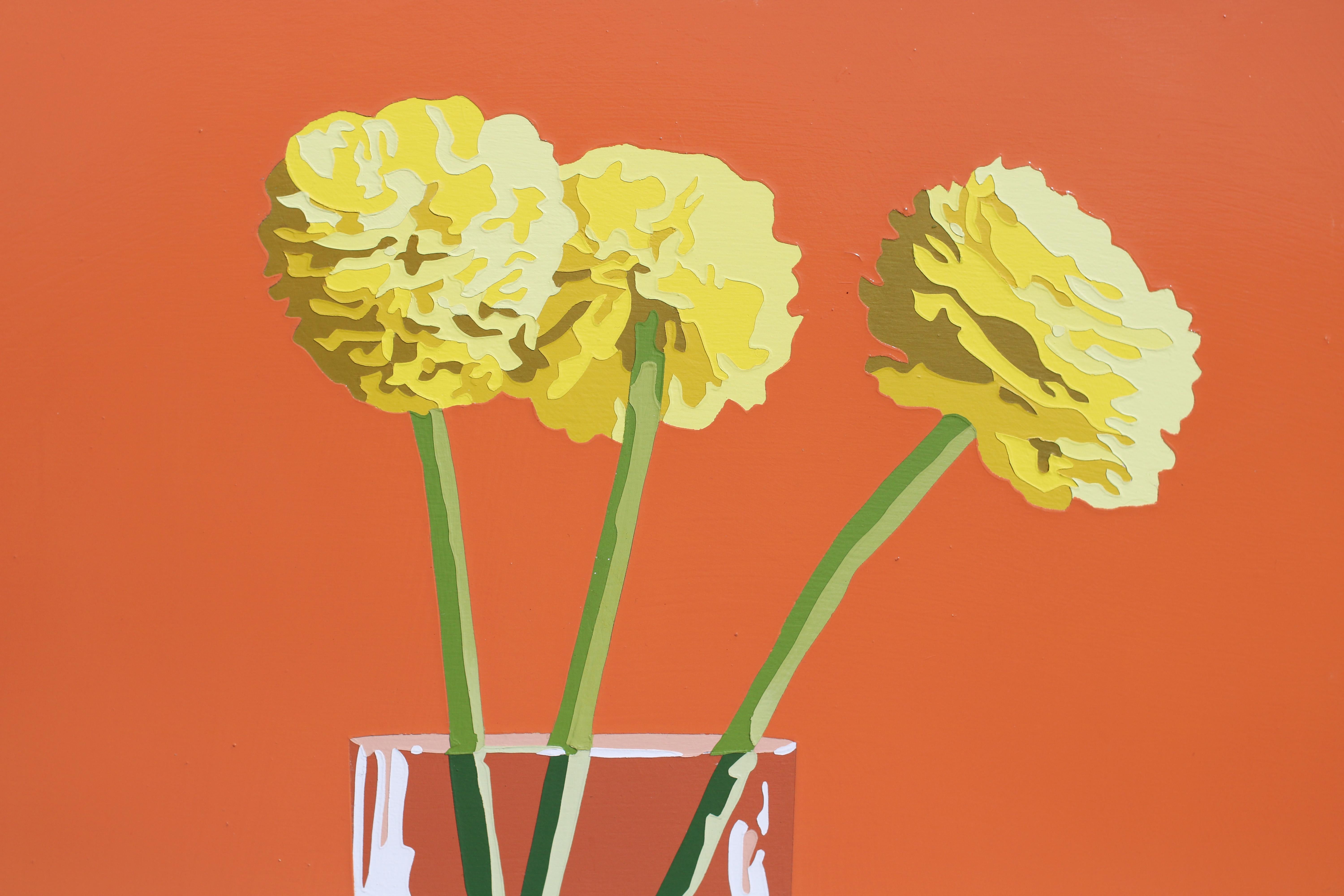 Lori Larusso, an American visual artist, explores themes of domesticity in her work, including this stunning flower painting series. By using layers of bright acrylic paint, often with high-gloss varnish, Larusso's paintings reflect on ordinary