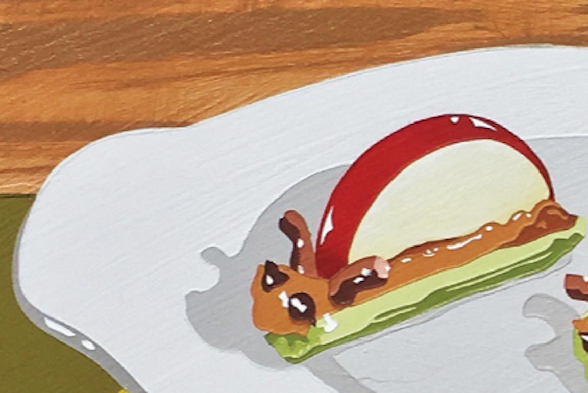 Eating Animals (Crawling) absurdist animal painting on shaped panel - Painting by Lori Larusso 