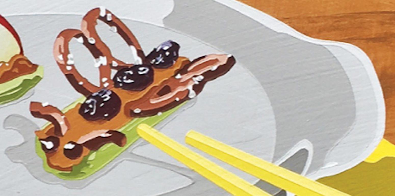 Eating Animals (Crawling) Abstraktes Tiergemälde auf geformter Tafel (Pop-Art), Painting, von Lori Larusso 