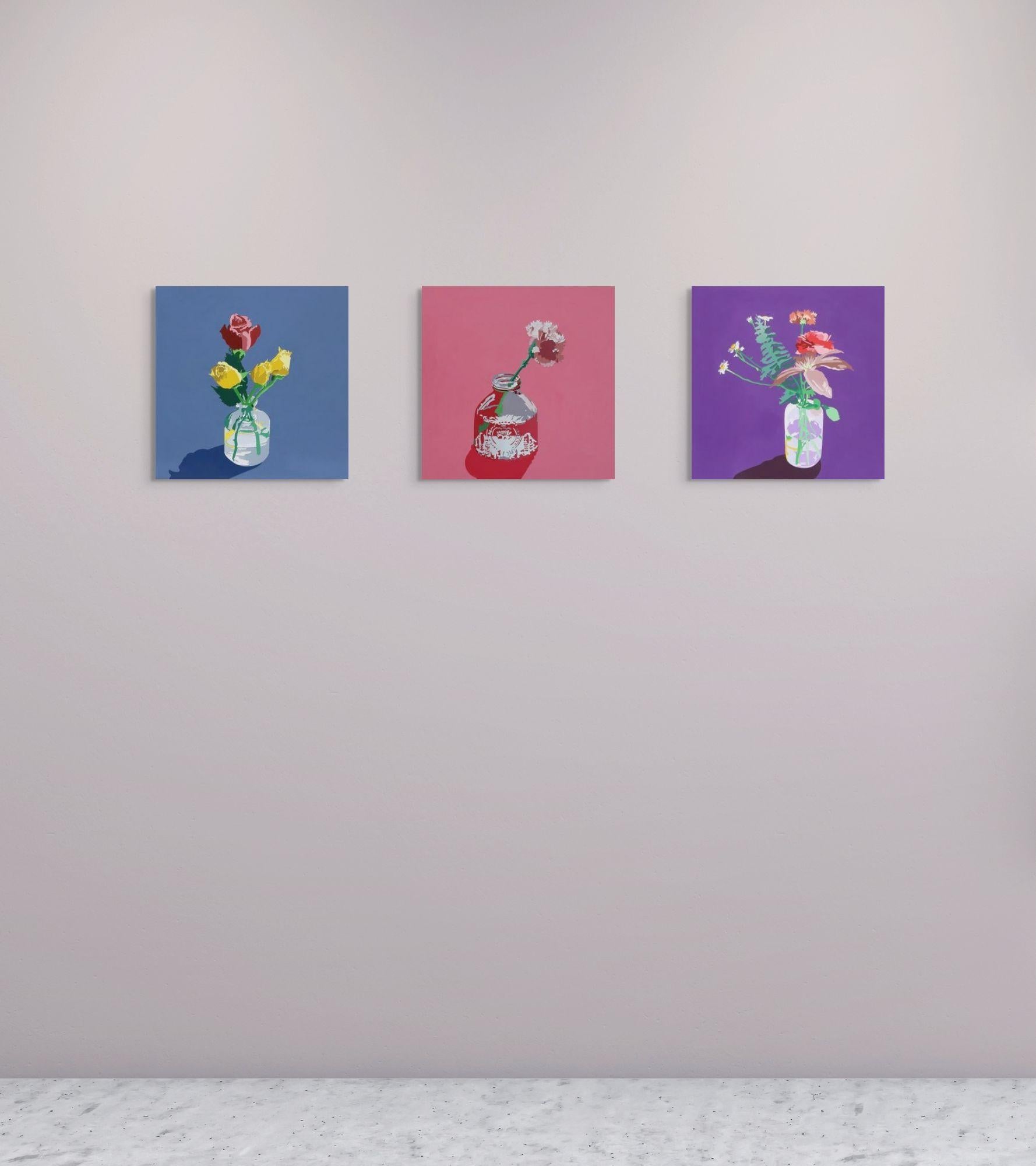 Flower Painting 25, Bold Still Life on Glossy Purple par l'Artiste Contemporain en vente 3