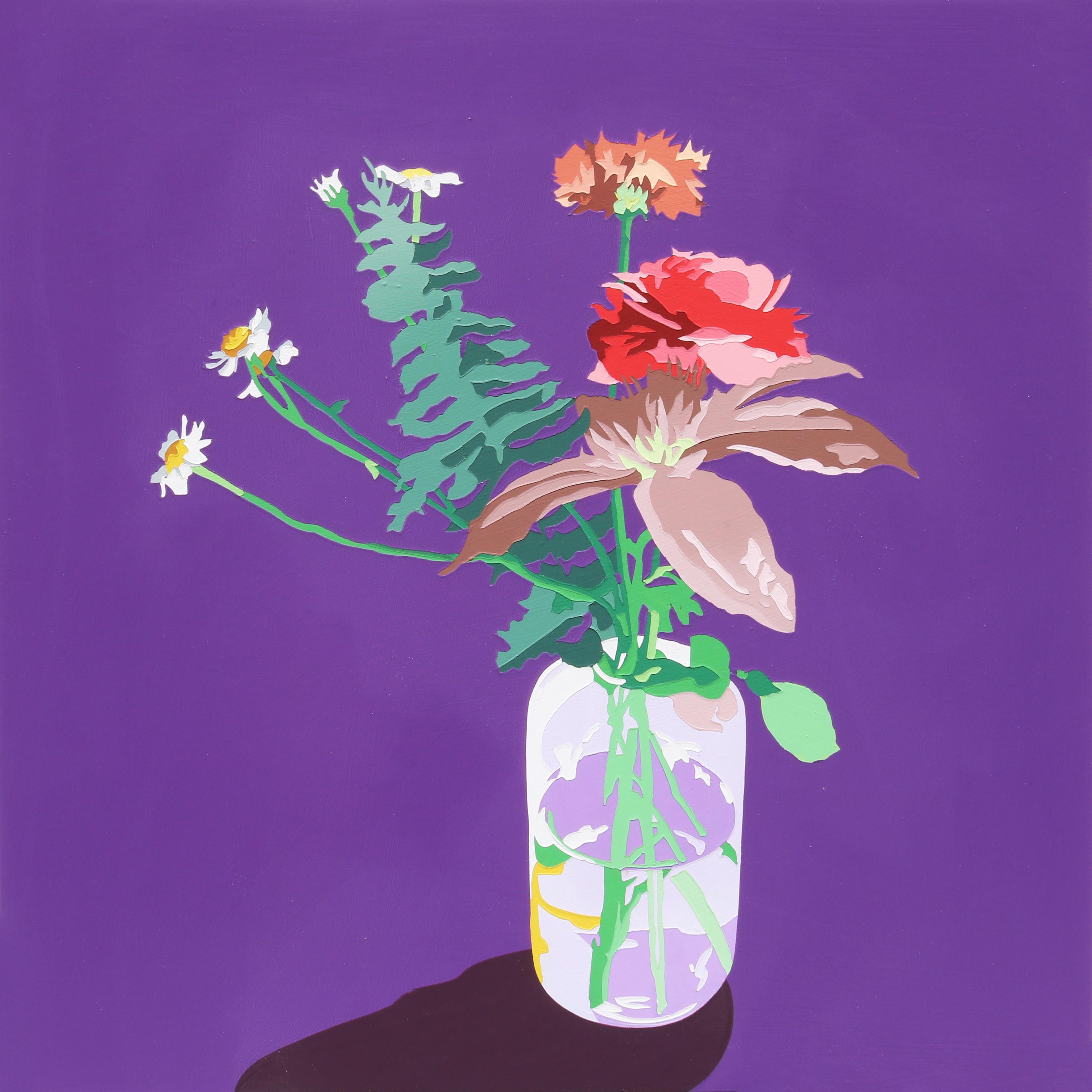 Flower Painting 25, Bold Still Life on Glossy Purple by Contemporary Artist