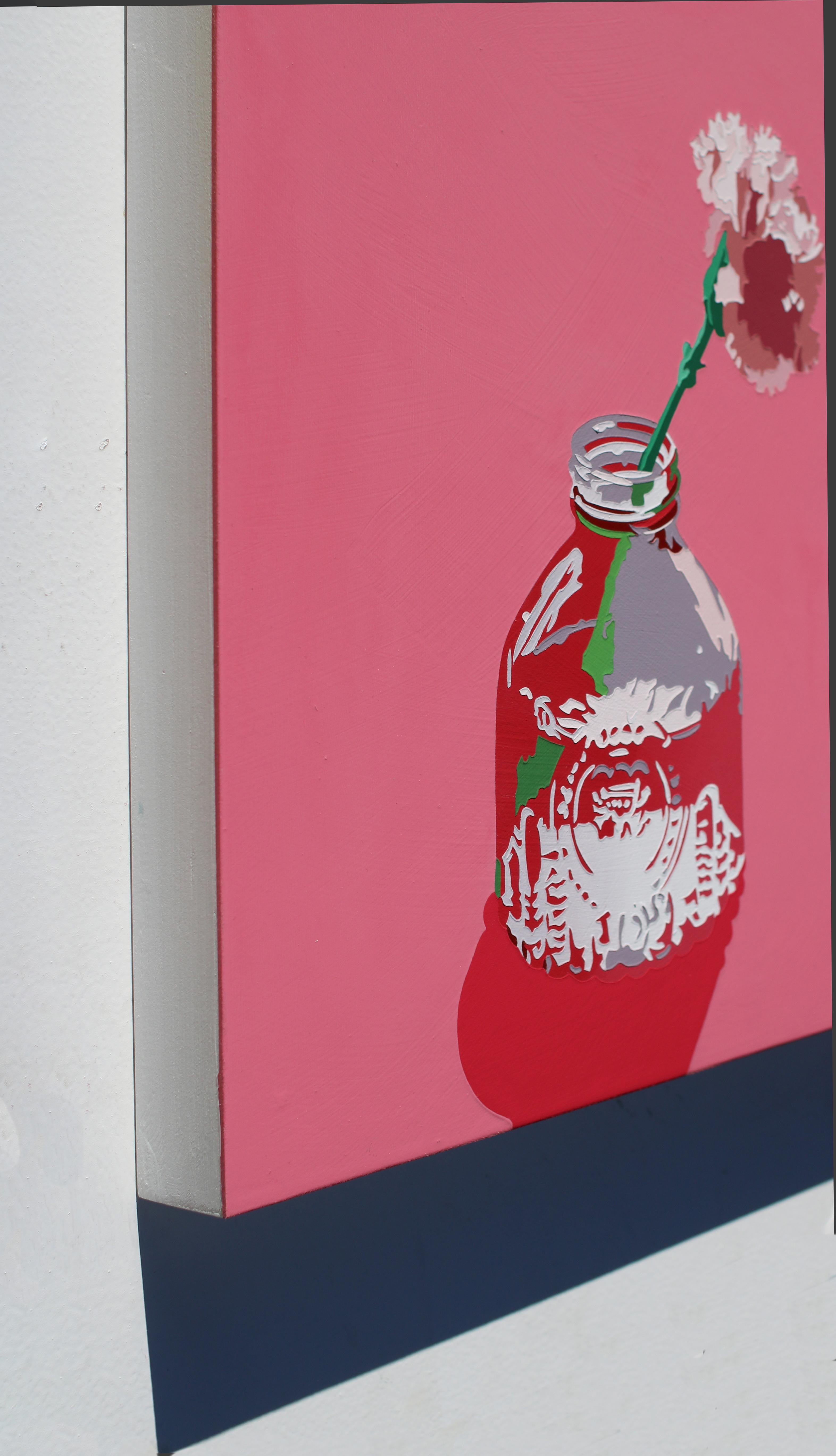 Flower Painting 47, Bold Still Life on Glossy Pink par l'Artiste Contemporain en vente 1