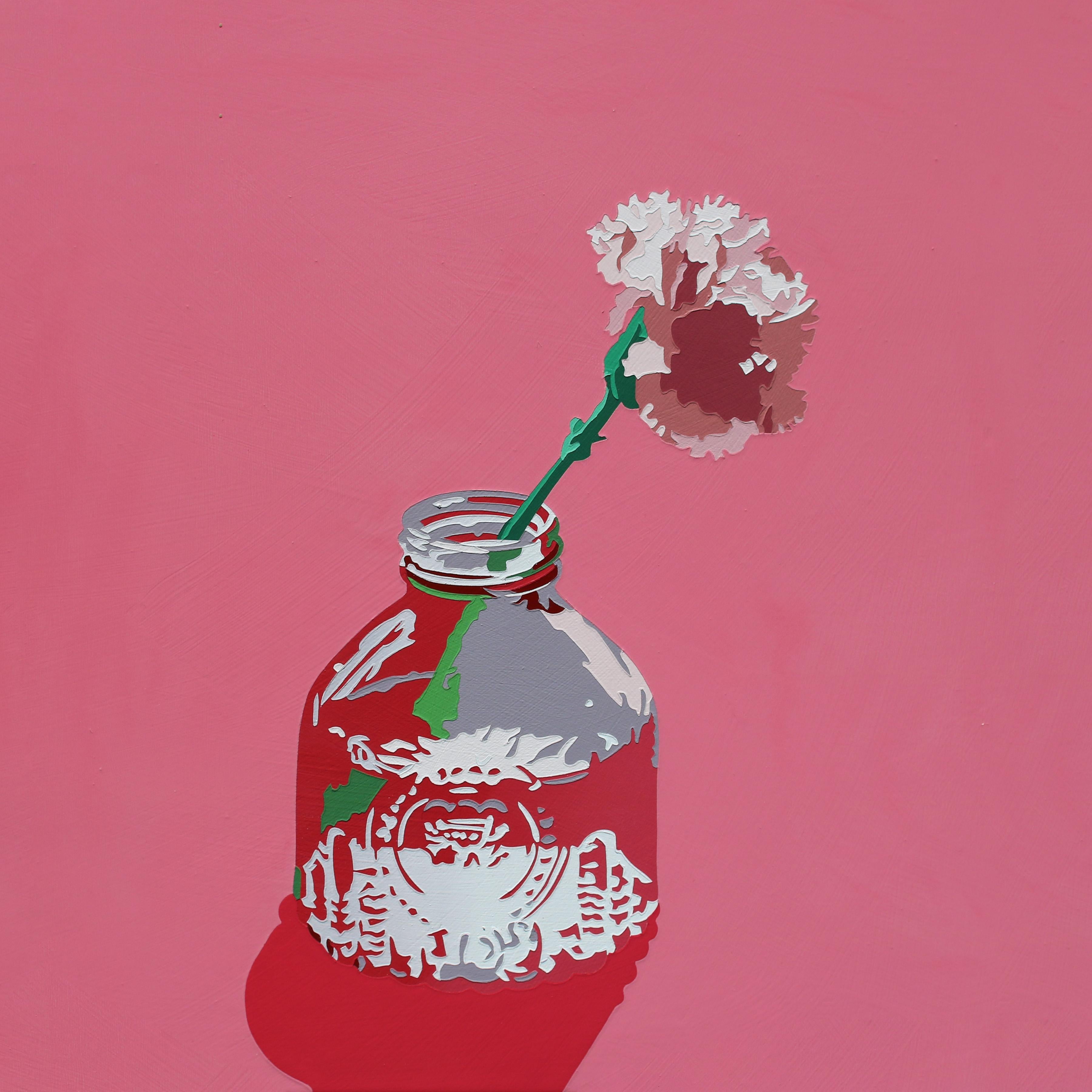 Flower Painting 47, Bold Still Life on Glossy Pink by Contemporary Artist