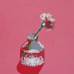Flower Painting 47, Bold Still Life on Glossy Pink par l'Artiste Contemporain