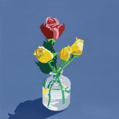 Pintura Floral 52, Un Brillante Pequeño Bodegón Floral Azul Pop con Rosas