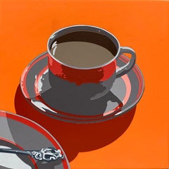 Hot Coffee (on Orange), pop art still life painting