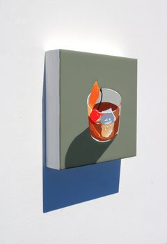 Cóctel Old Fashioned, Bodegón de Bar, Arte Contemporáneo Brillante, 8x8 pulg.