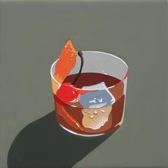 Cóctel Old Fashioned, Bodegón de Bar, Arte Contemporáneo Brillante, 8x8 pulg.