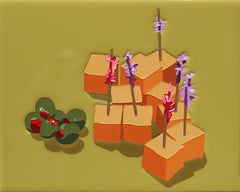 Aceitunas y Queso, Naturaleza Muerta, Arte Contemporáneo Pop de la Comida, Acrílico, Resina 8x10 in