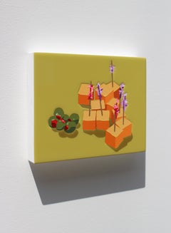 Olives and Cheese, Still Life, Contemporary Pop Food Art, Acrylic, Resin 8x10 in