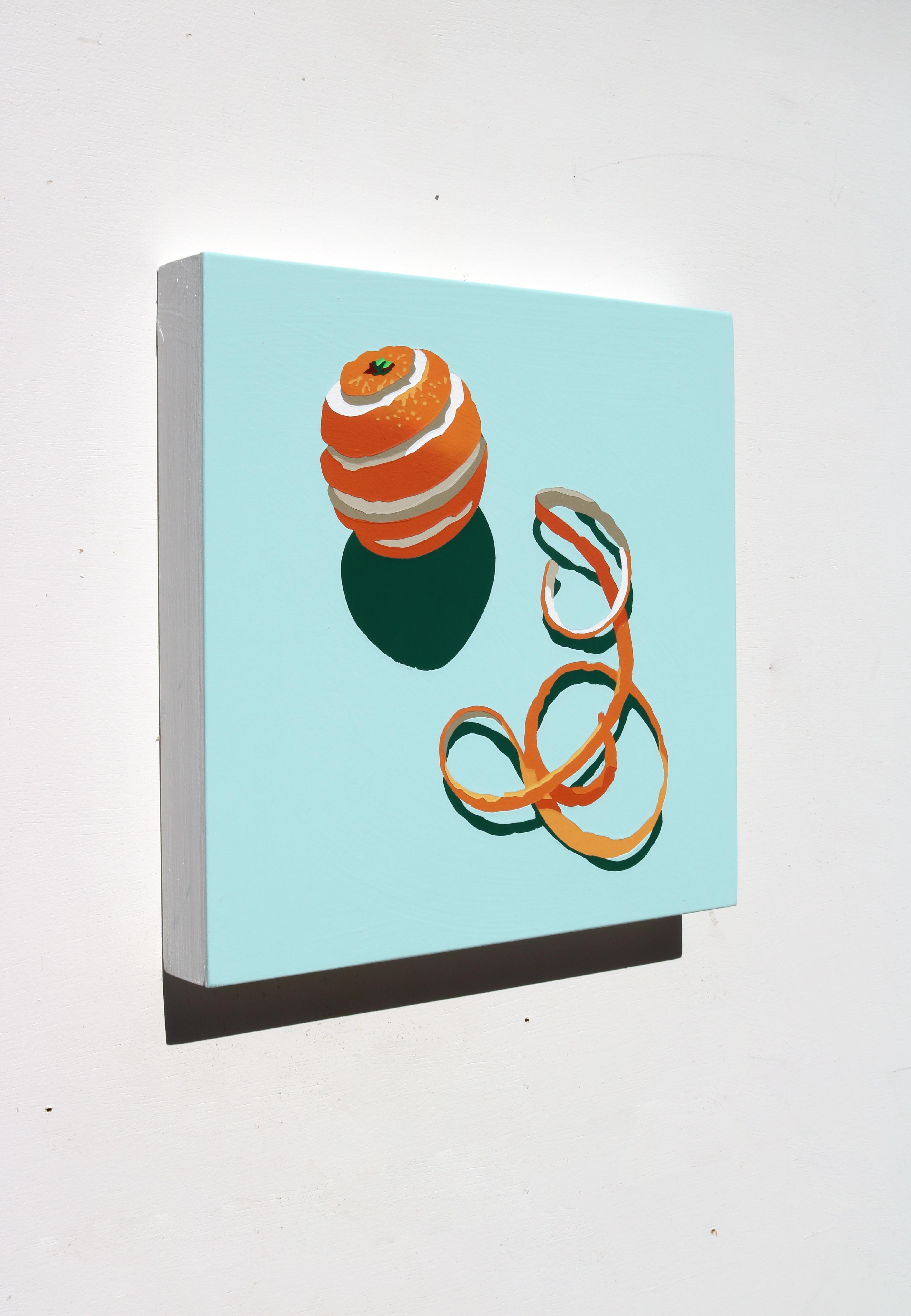 Orange Peel Curls, Glossy Bold Minimalist Still Life Painting with Fruit For Sale 1