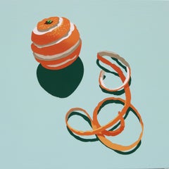 Orange Peel Curls, Glossy Bold Minimalist Still Life Painting with Fruit