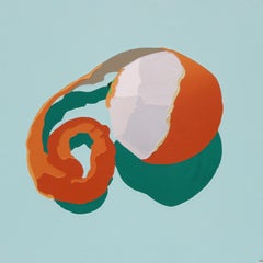 Orange Peeling, Vibrant Abstract Composition with Bold Orange Swirls on Panel
