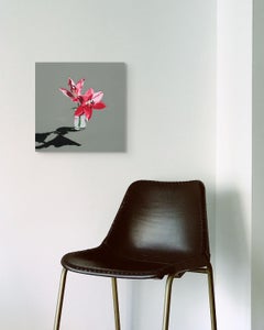 Pink Flowers, Contemporary Still Life with Shadow, Gloss Surface, 18 x 18 Inches
