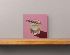 Pittura con natura morta di cocktail al rosmarino, Pop Food Art contemporanea, olio e resina