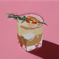 Rosemary Cocktail Still Life Painting, Contemporary Pop Food Art, Oil and Resin