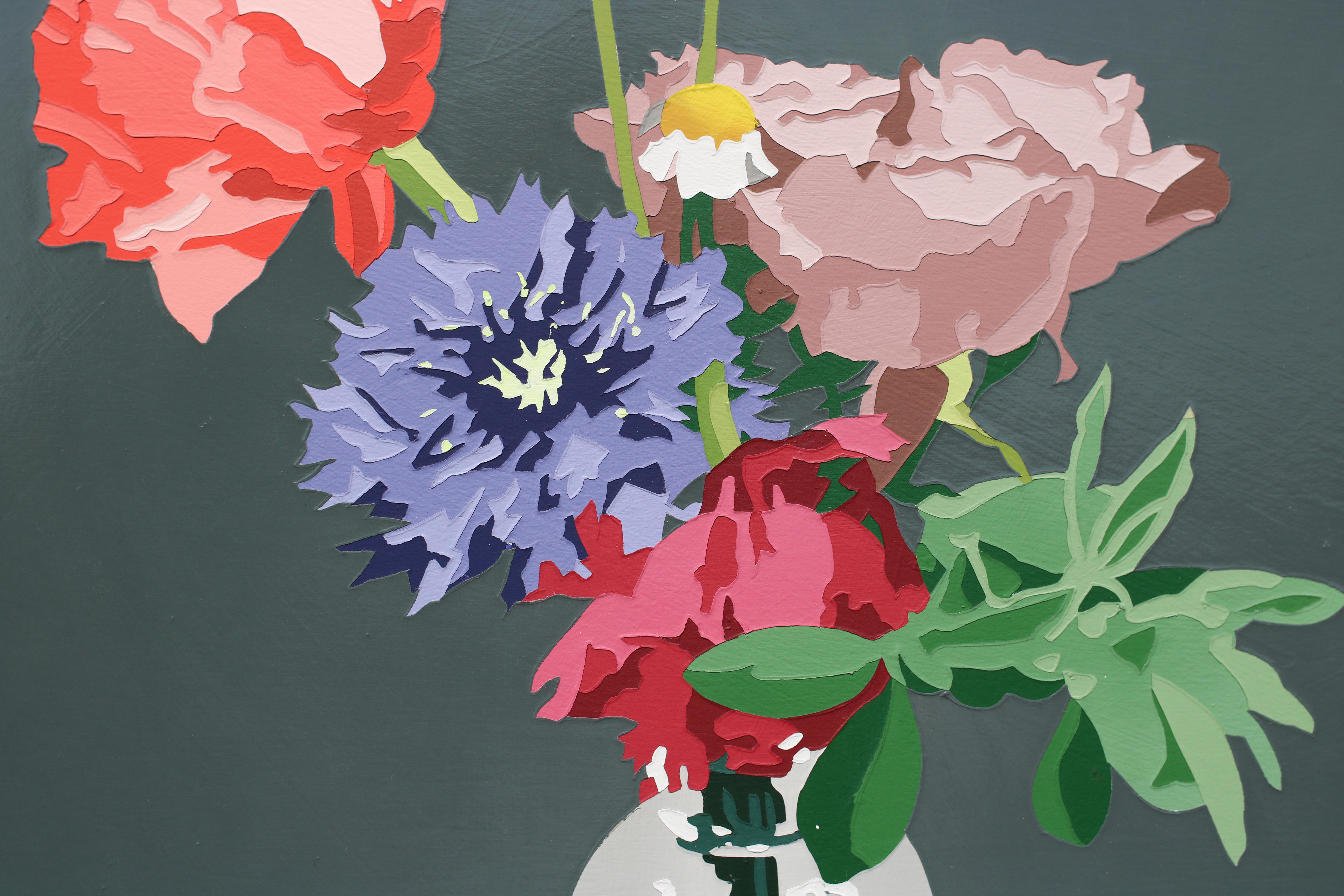 Wild Flowers, acrylic and pigmented varnish on panel, pop art bouquet painting - Painting by Lori Larusso 