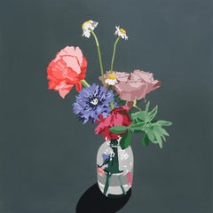 Wild Flowers, acrylic and pigmented varnish on panel, pop art bouquet painting