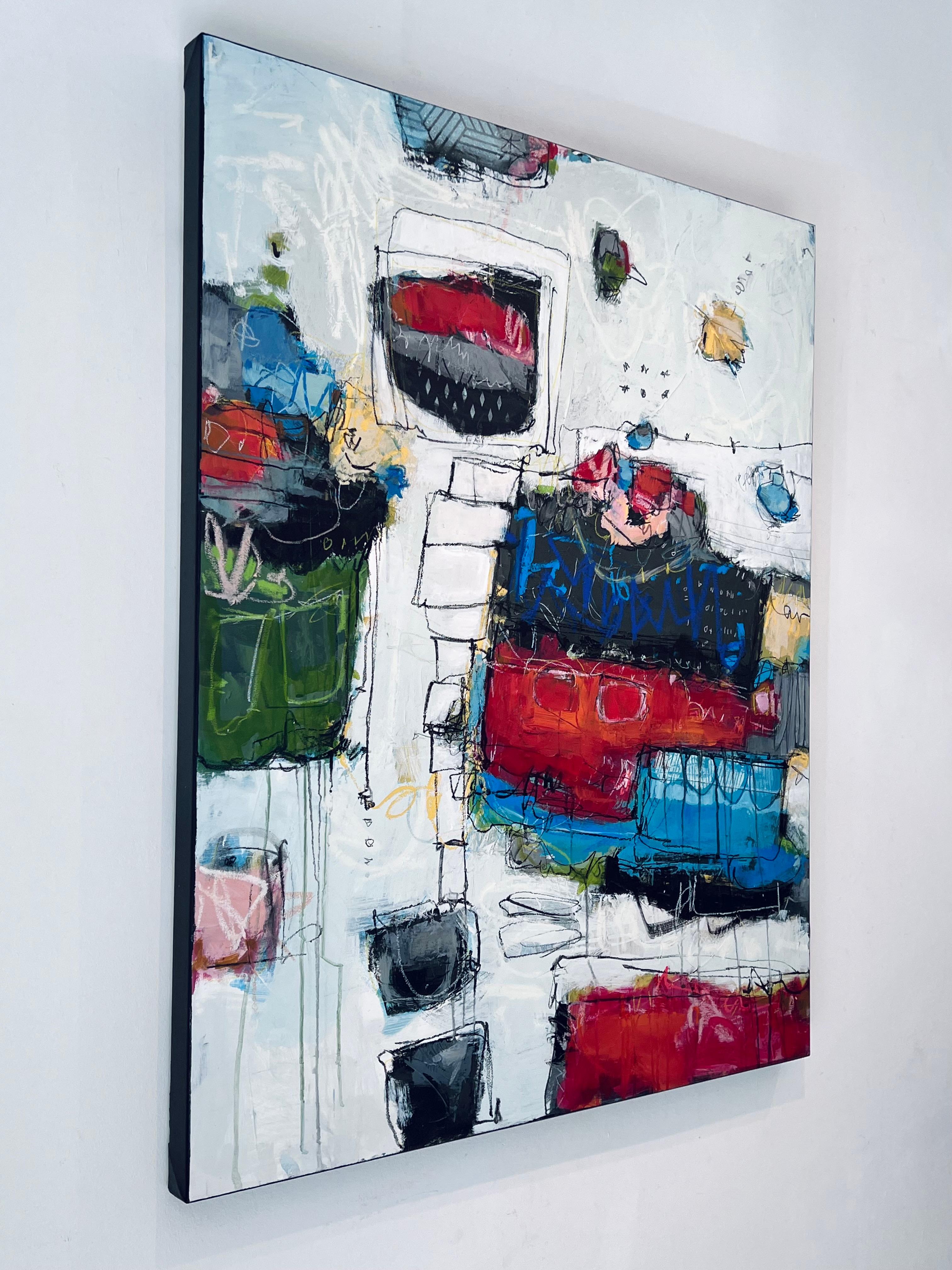 Dancing with Dreams - original abstract expressive painting- modern art - Gray Abstract Painting by Lori Mirabelli 