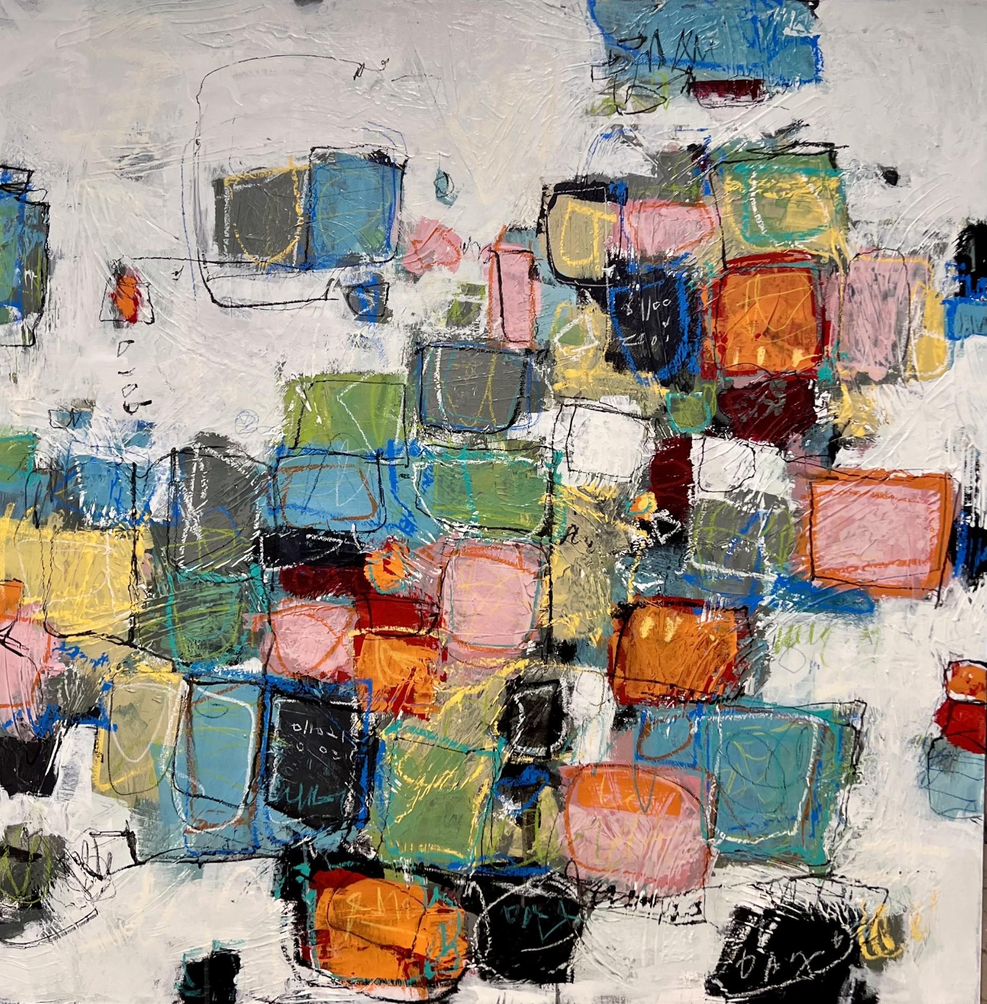 Lori Mirabelli  Abstract Painting - Electric Debris - original abstract expressionism painting - contemporary art