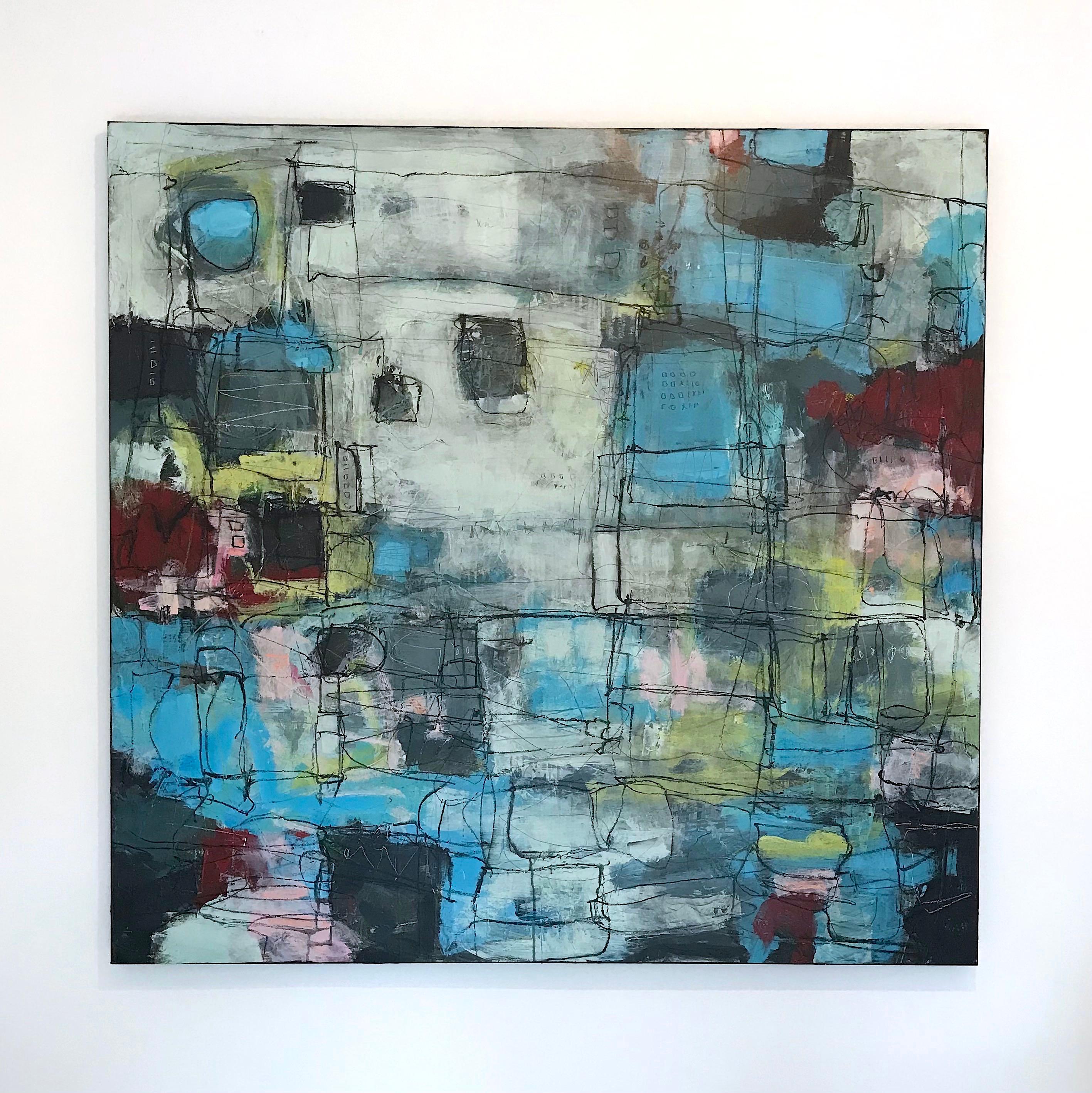I Don't Quite Know -original abstract City landscape artwork contemporary modern - Painting by Lori Mirabelli 