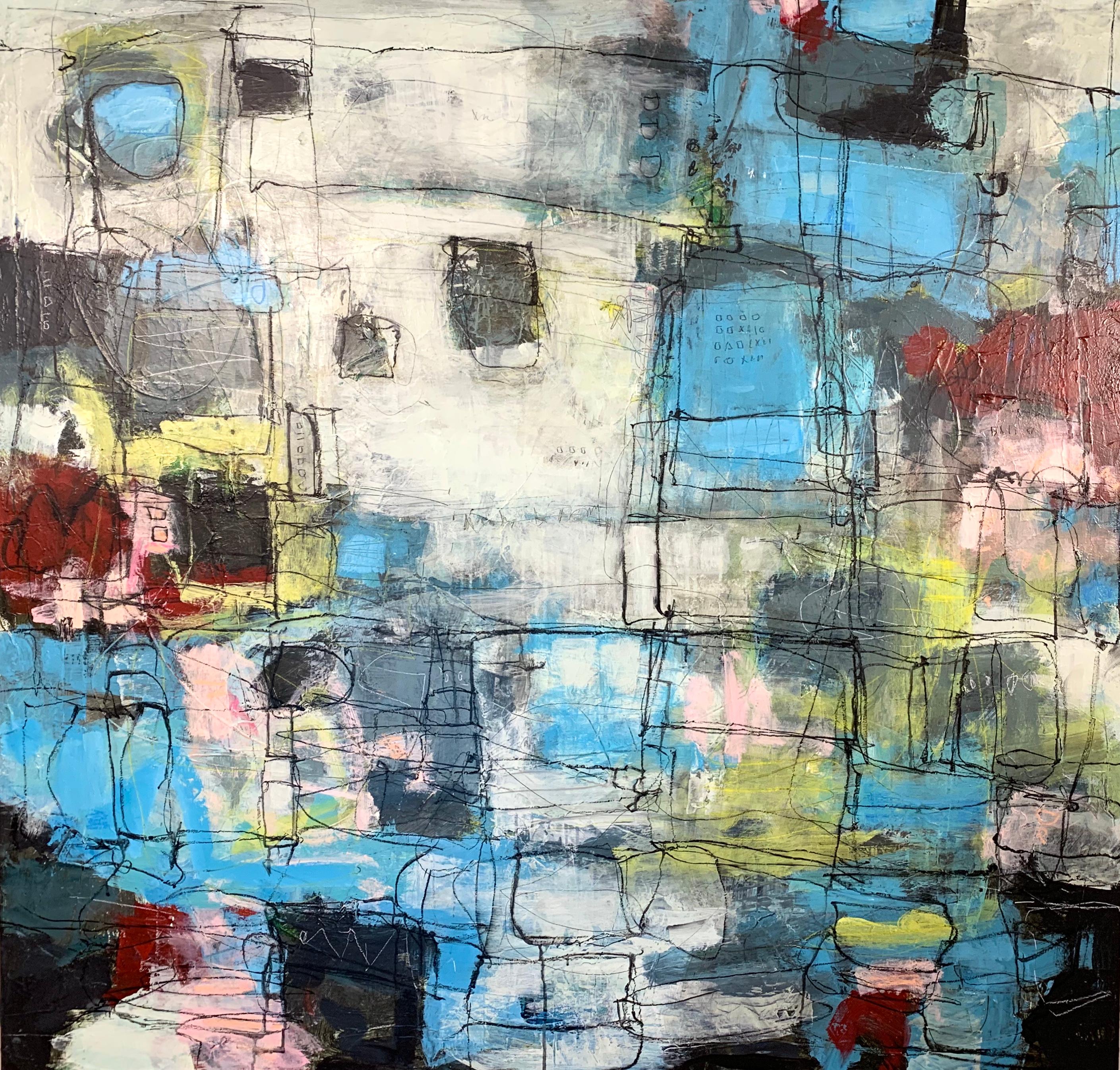 Lori Mirabelli  Abstract Painting - I Don't Quite Know -original abstract City landscape artwork contemporary modern