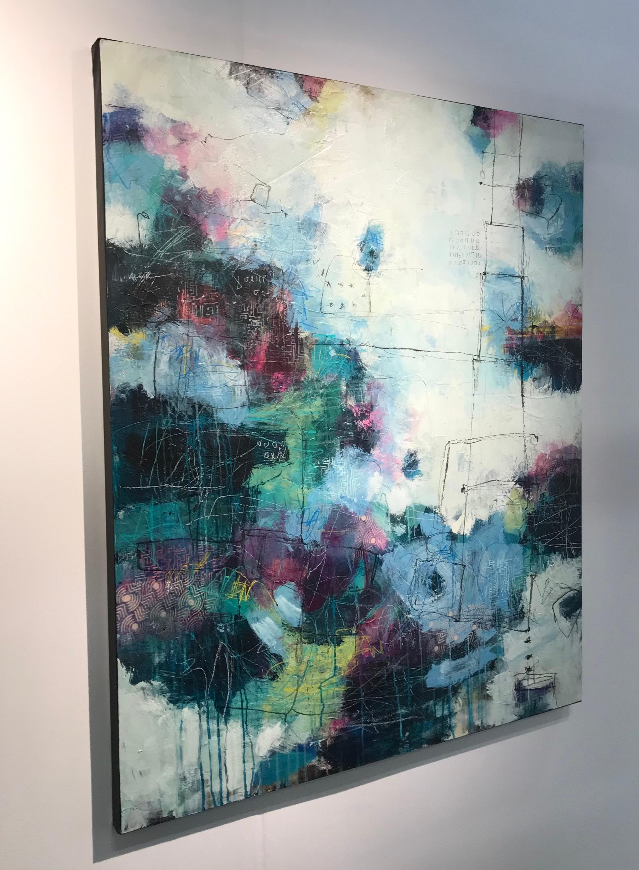 The Walk-original abstrakt modern kubistisch zeitgenössisch malerei-kunstwerk-kunst (Blau), Abstract Painting, von Lori Mirabelli 