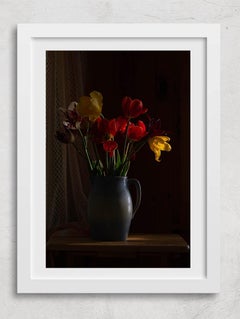 Tulips in Blue Pitcher