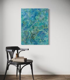 Panorama aéreo" de Lori Poncsak - Abstracto con textura verde, azul y amarilla