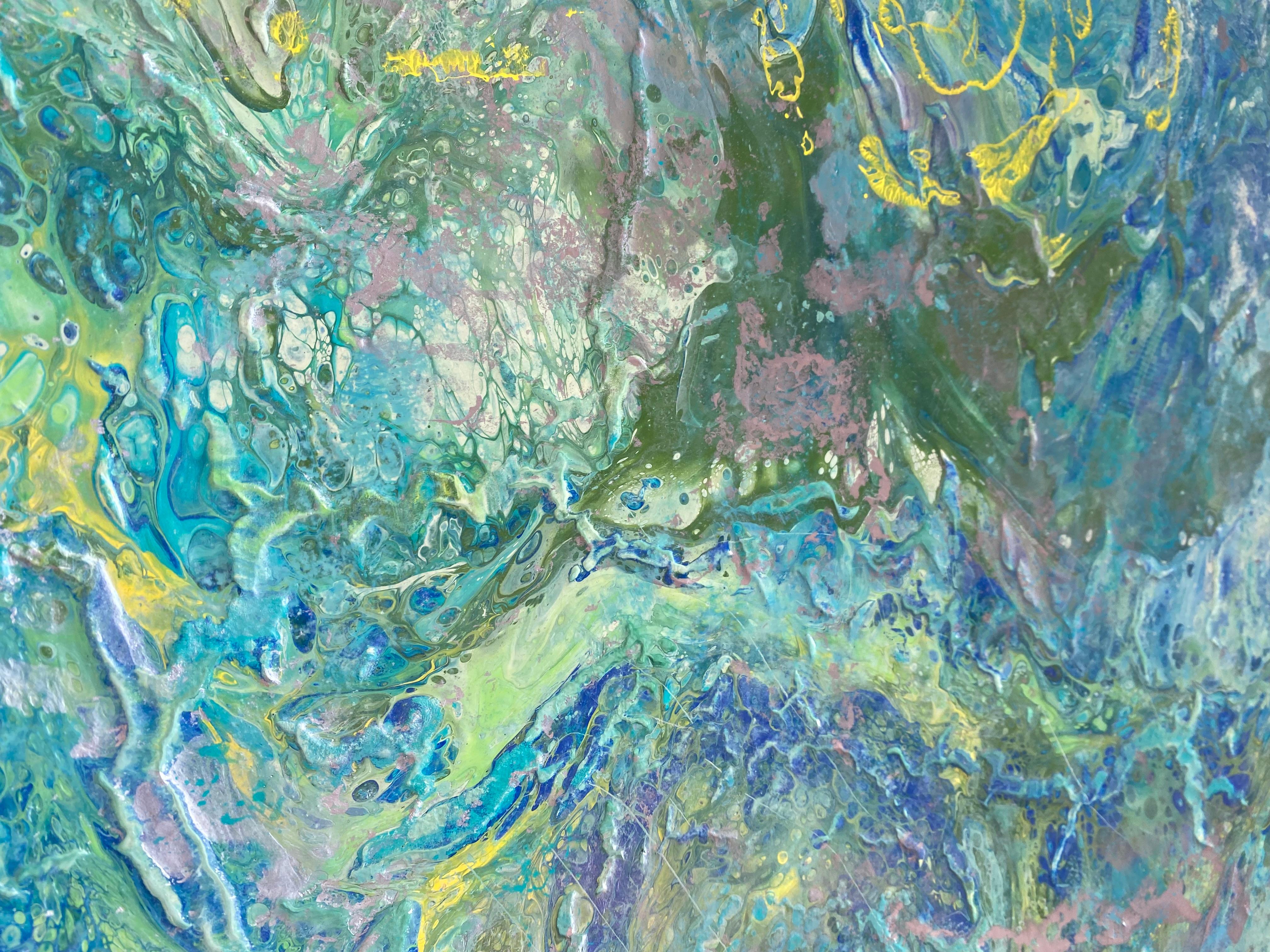 'Aerial Panorama' by Lori Poncsak - Green, Blue, and Yellow Textured Abstract For Sale 4