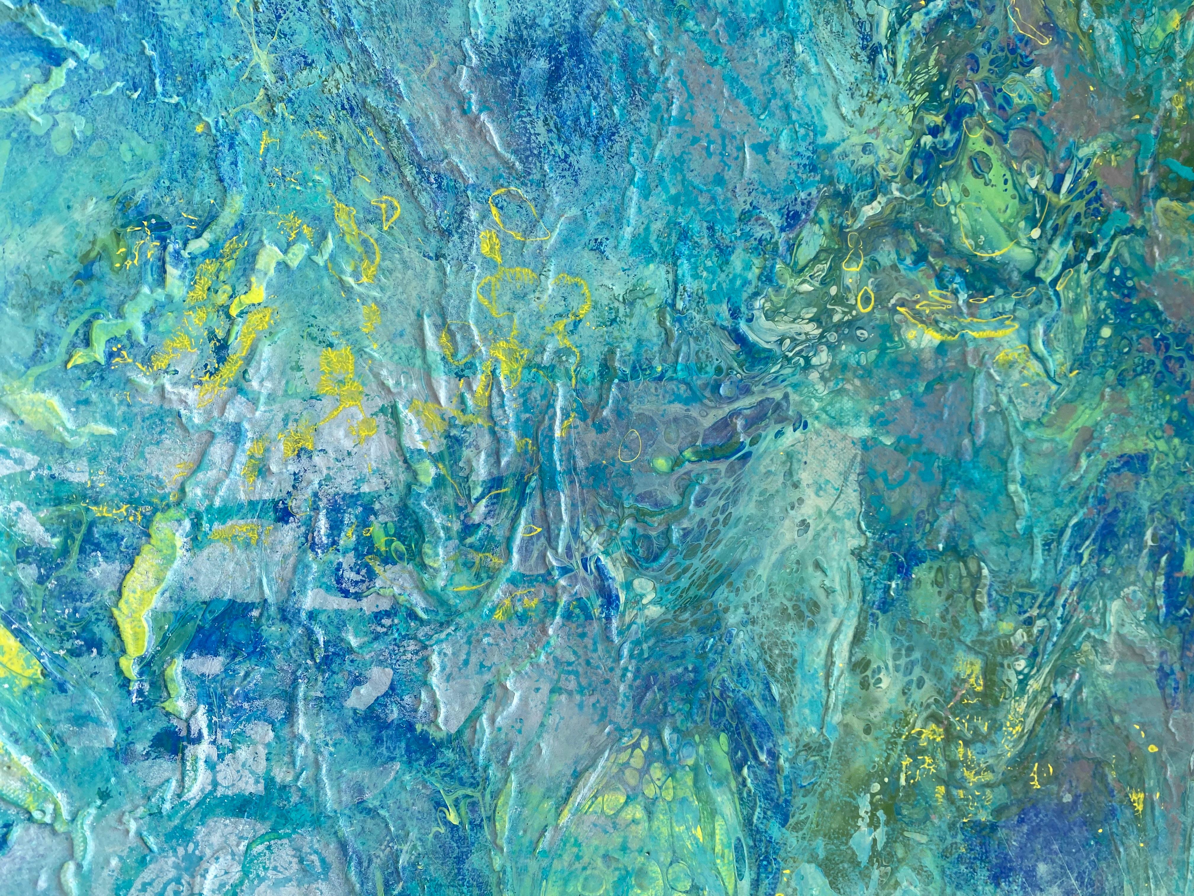 'Aerial Panorama' by Lori Poncsak - Green, Blue, and Yellow Textured Abstract For Sale 6