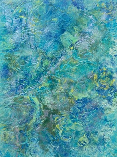 'Aerial Panorama' by Lori Poncsak - Green, Blue, and Yellow Textured Abstract