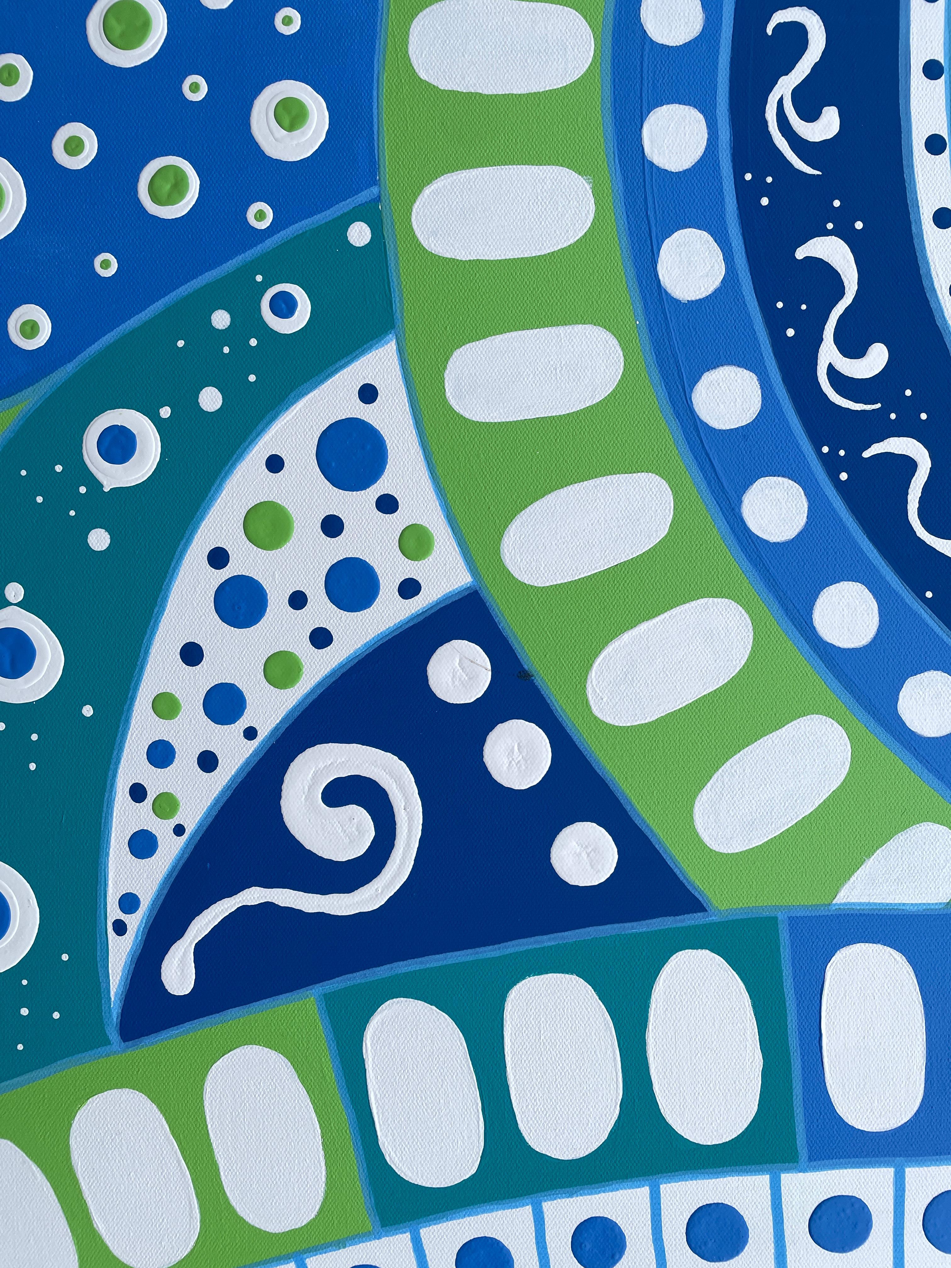 'Celeste En Blue' by Lori Poncsak - Blue and Green Bright Geometric Abstract For Sale 2