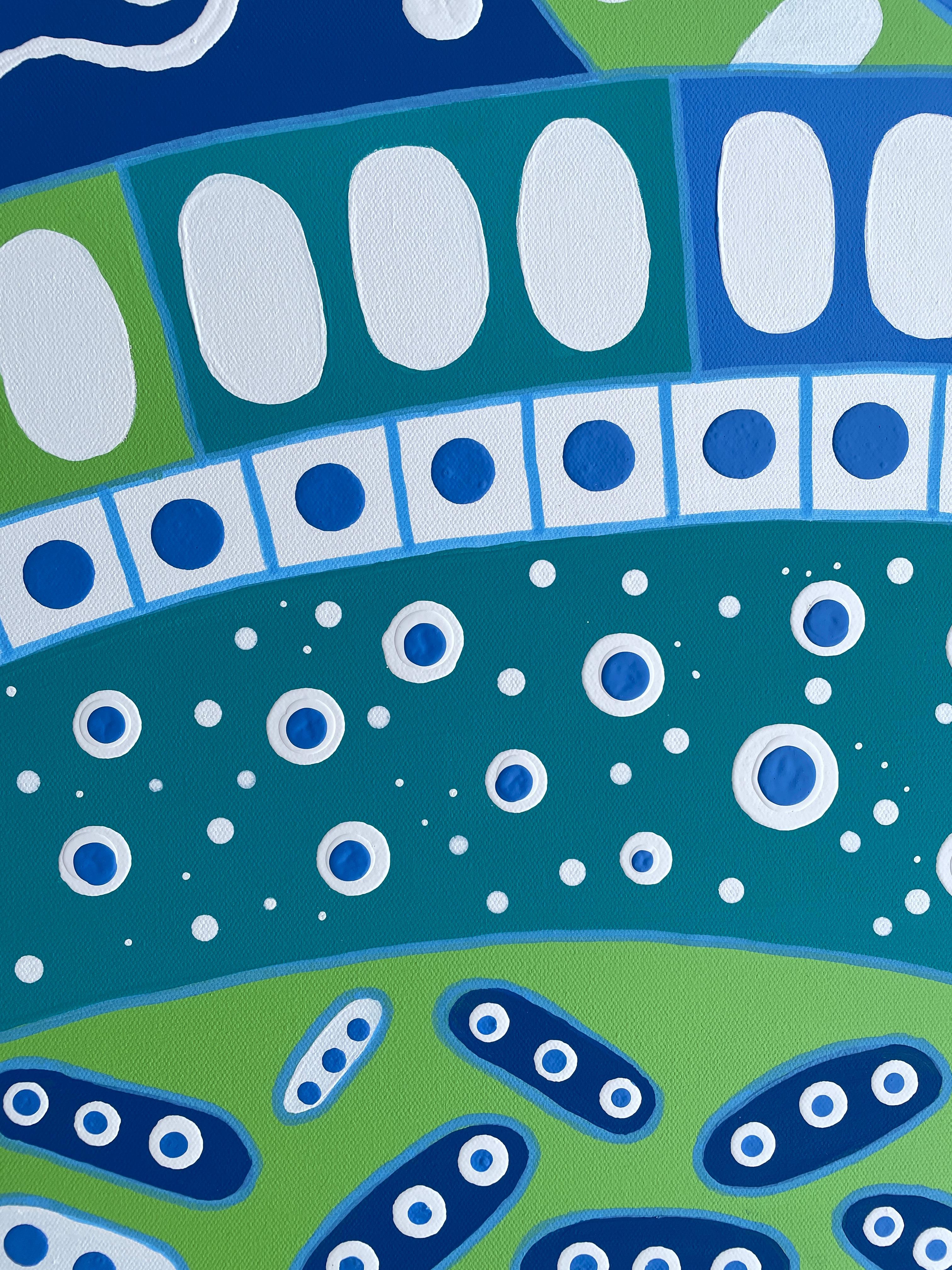 'Celeste En Blue' by Lori Poncsak - Blue and Green Bright Geometric Abstract For Sale 3