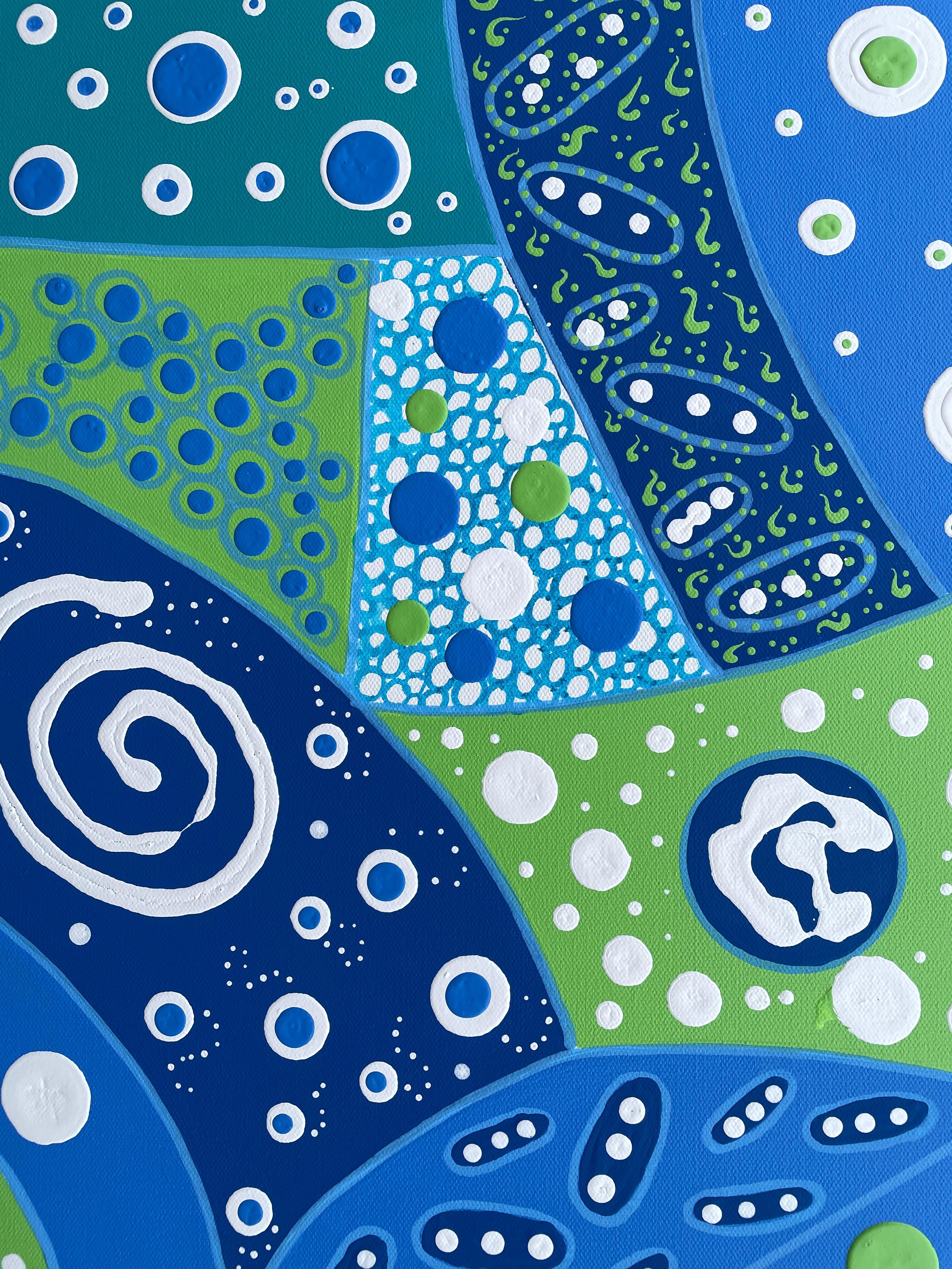 'Celeste En Blue' by Lori Poncsak - Blue and Green Bright Geometric Abstract For Sale 4
