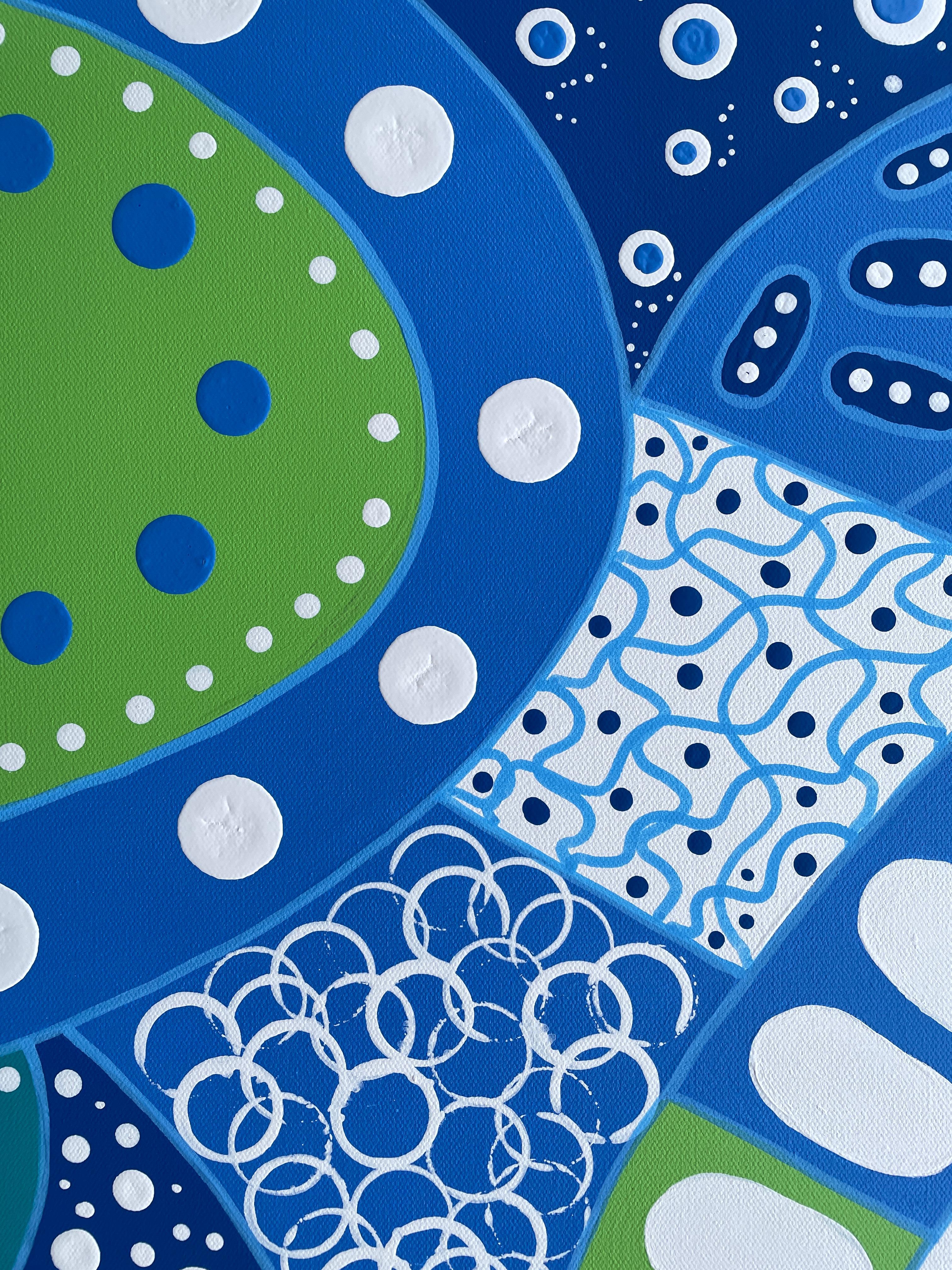 'Celeste En Blue' by Lori Poncsak - Blue and Green Bright Geometric Abstract For Sale 5
