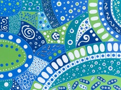 'Celeste En Blue' by Lori Poncsak - Blue and Green Bright Geometric Abstract