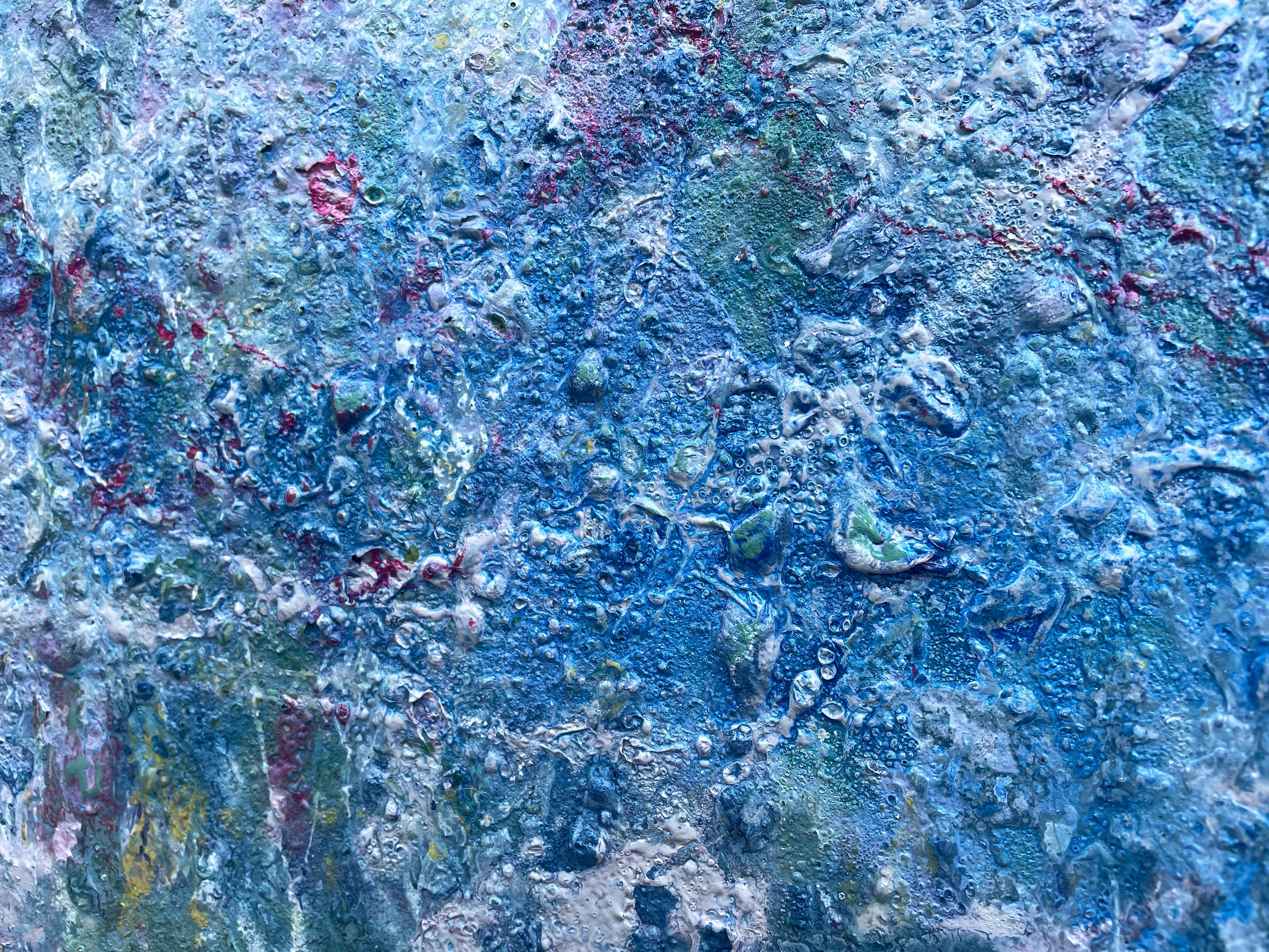 'Continuance' by Lori Poncsak - Blue and Pink Splatter Abstract Expressionism For Sale 9
